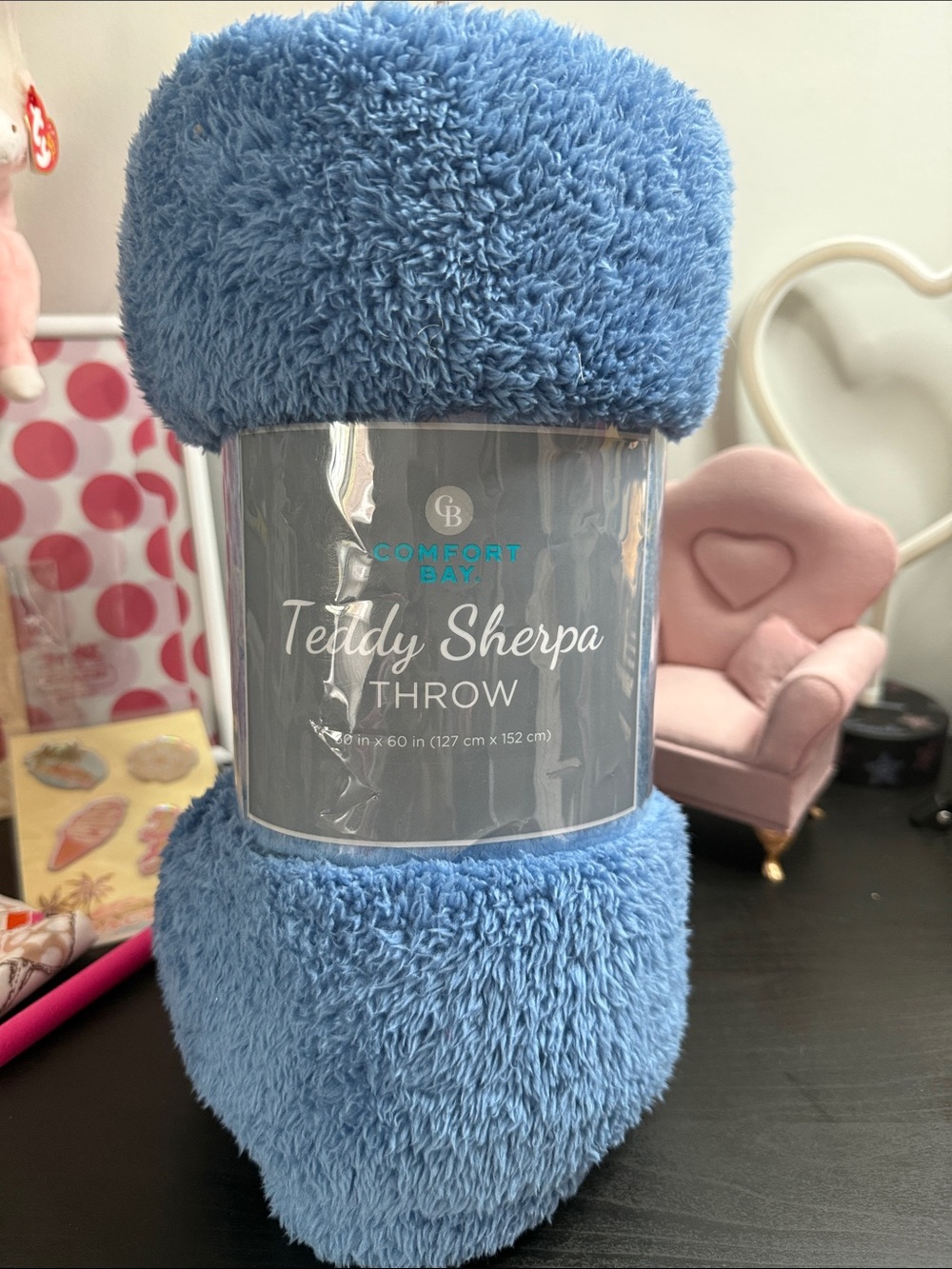 Comfort Bay Teddy Sherpa Throw Blanket in Powder Blue